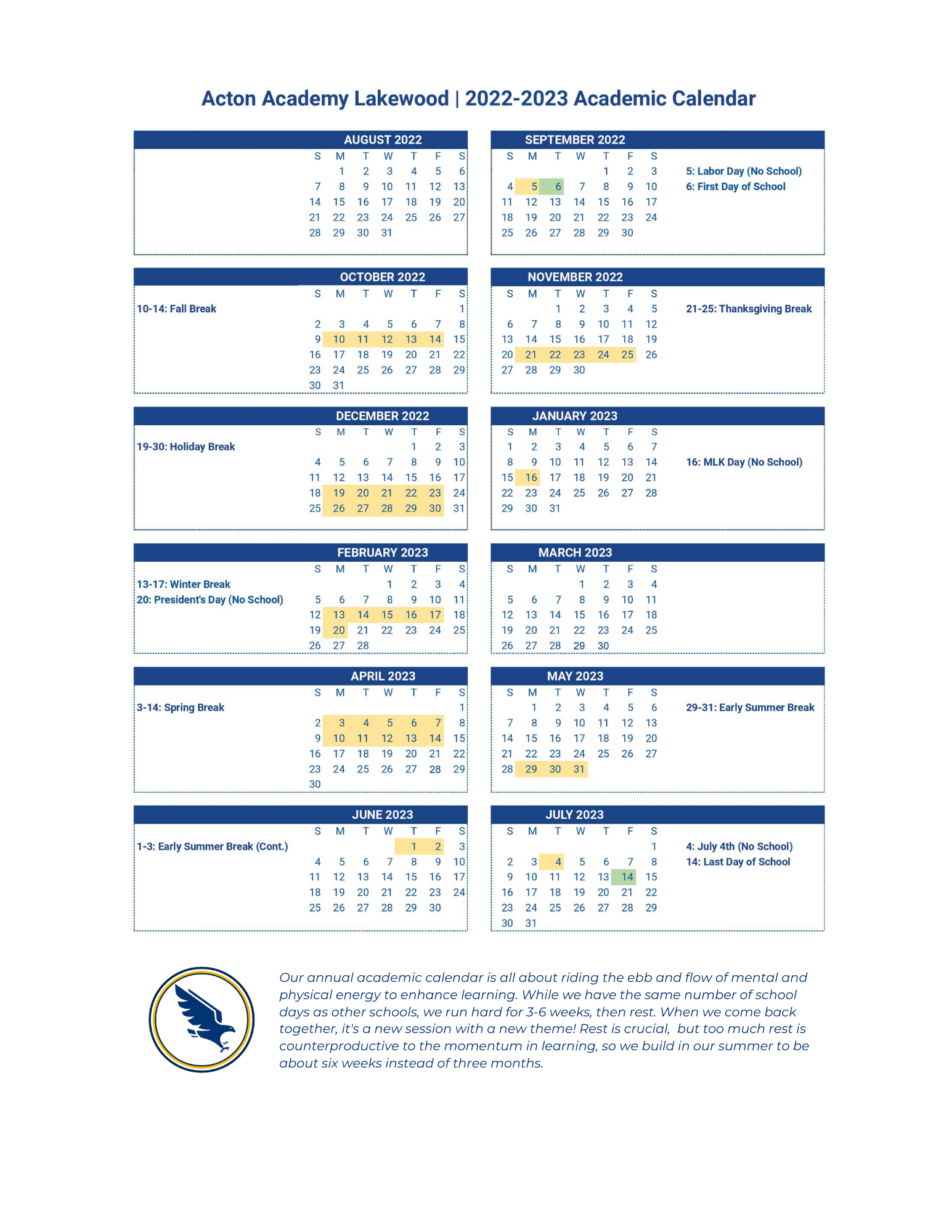 Acton Academy's Academic Calendar